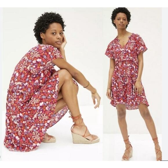 Anthropologie Dresses & Skirts - Anthropologie Dress Womens Medium Robin Tiered Mini Dress Ruffle V-neck Dress